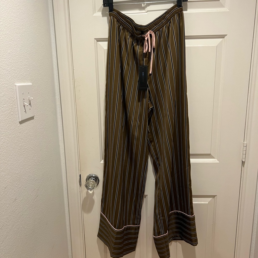 Olive fun striped silk pants